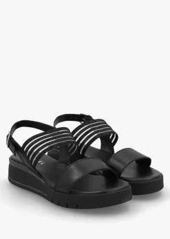 Lozette Black Leather Low Wedge Sandals