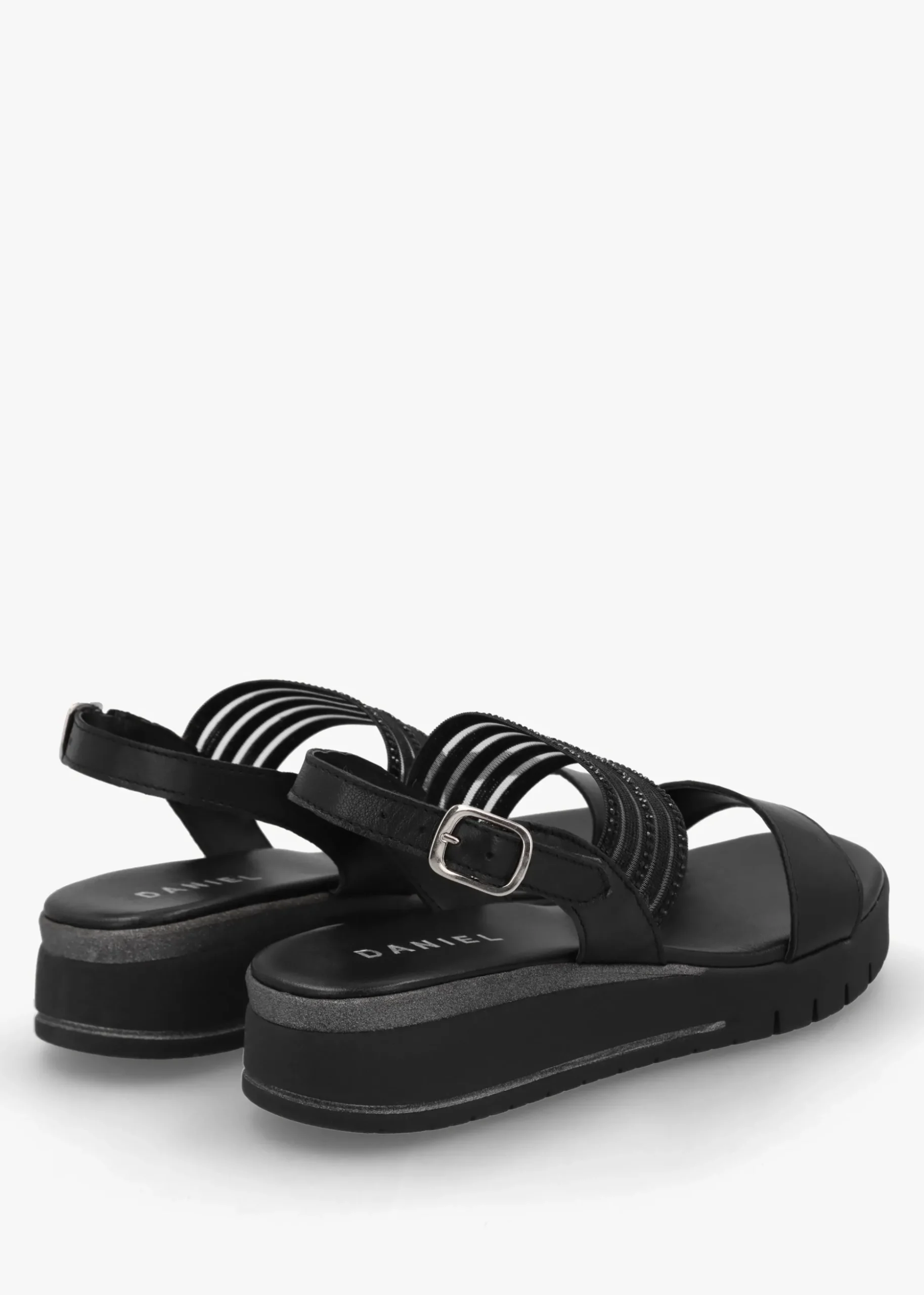 Lozette Black Leather Low Wedge Sandals