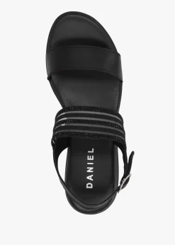 Lozette Black Leather Low Wedge Sandals