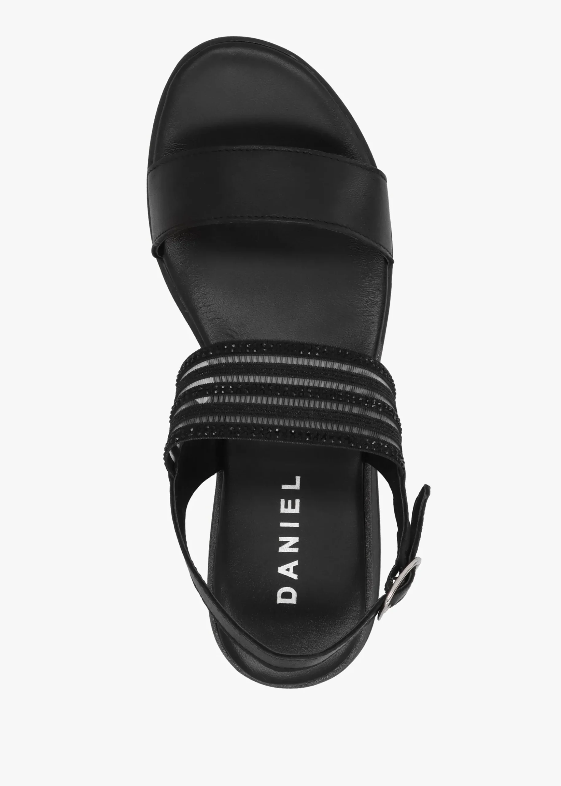 Lozette Black Leather Low Wedge Sandals