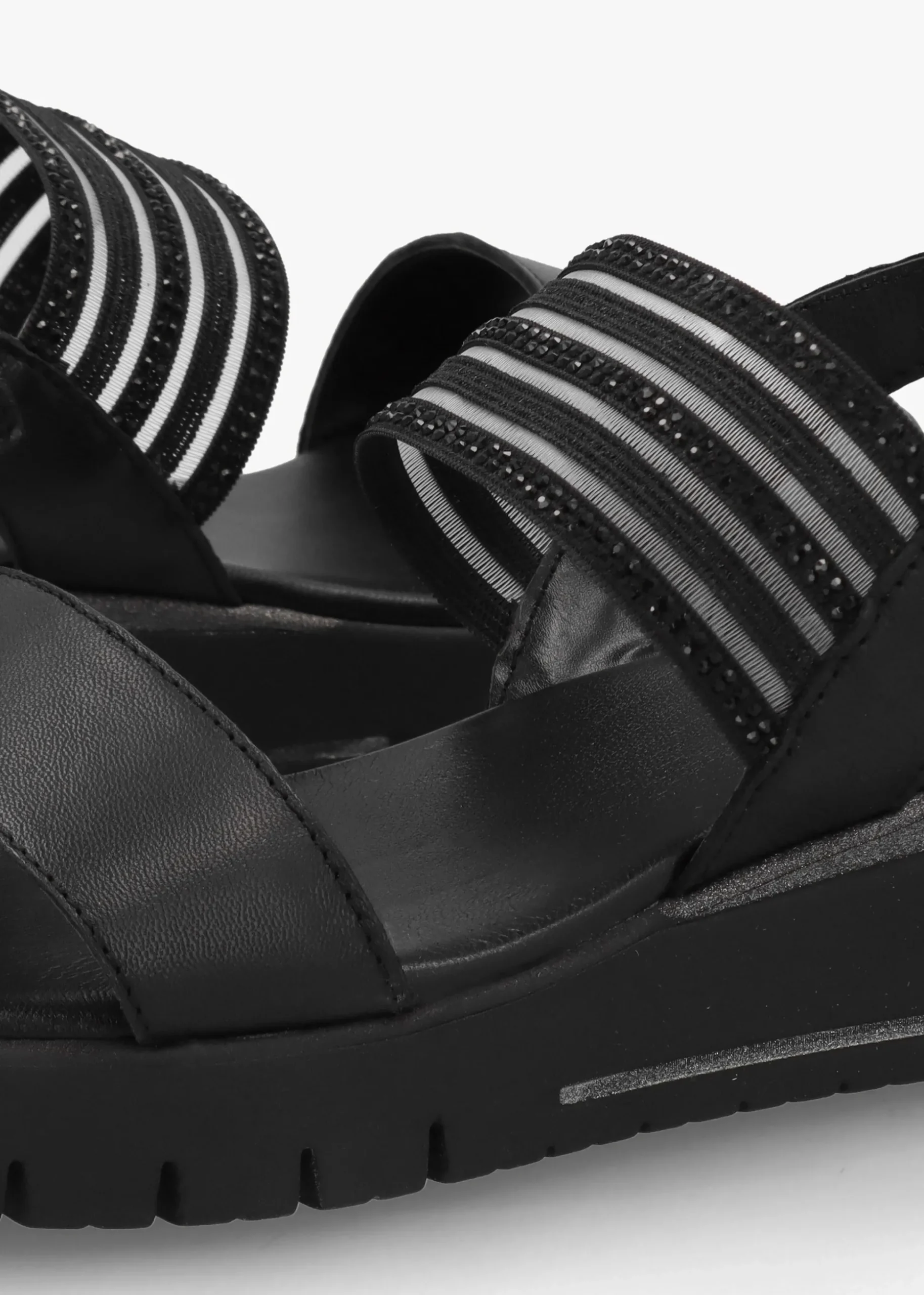 Lozette Black Leather Low Wedge Sandals
