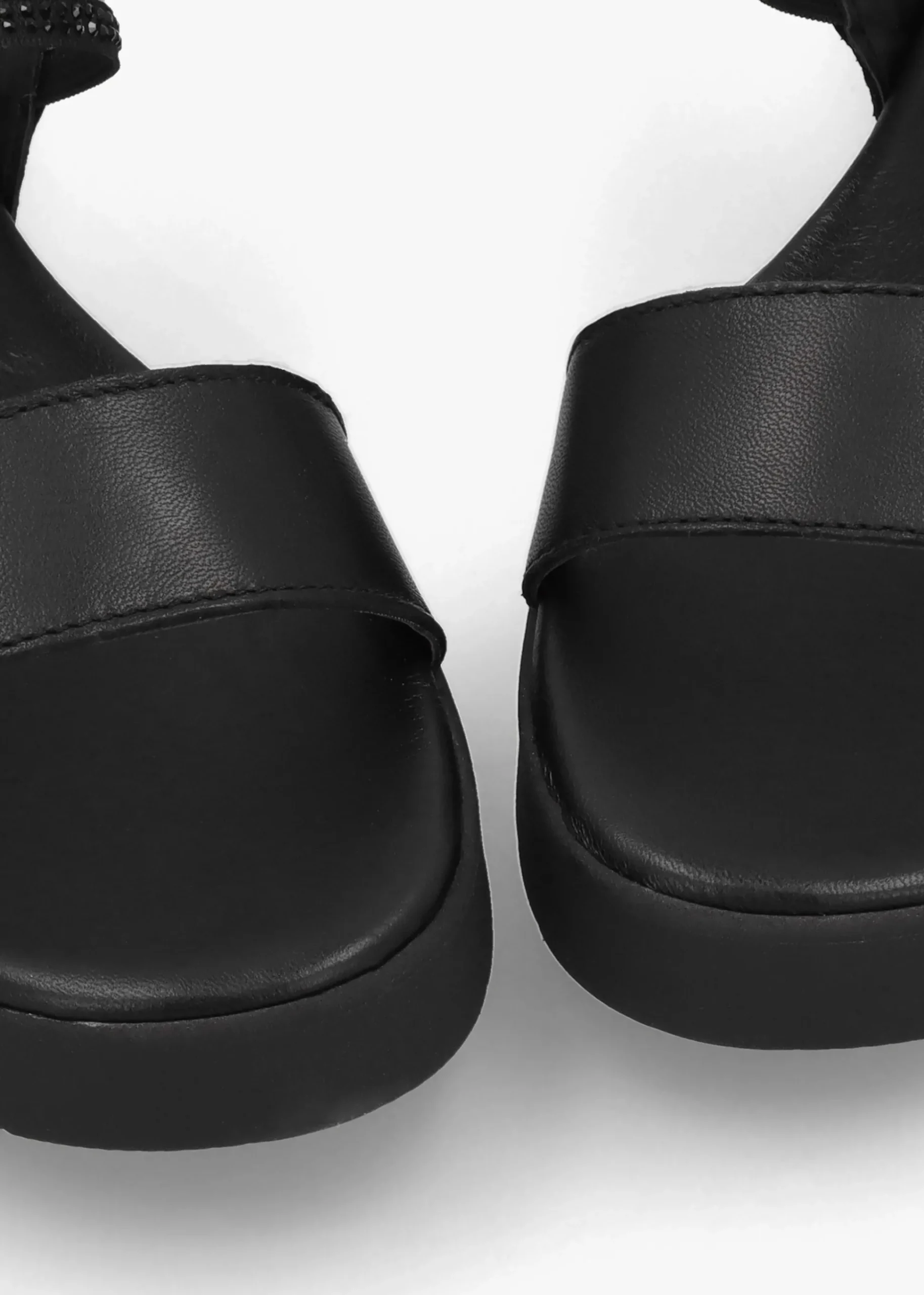 Lozette Black Leather Low Wedge Sandals