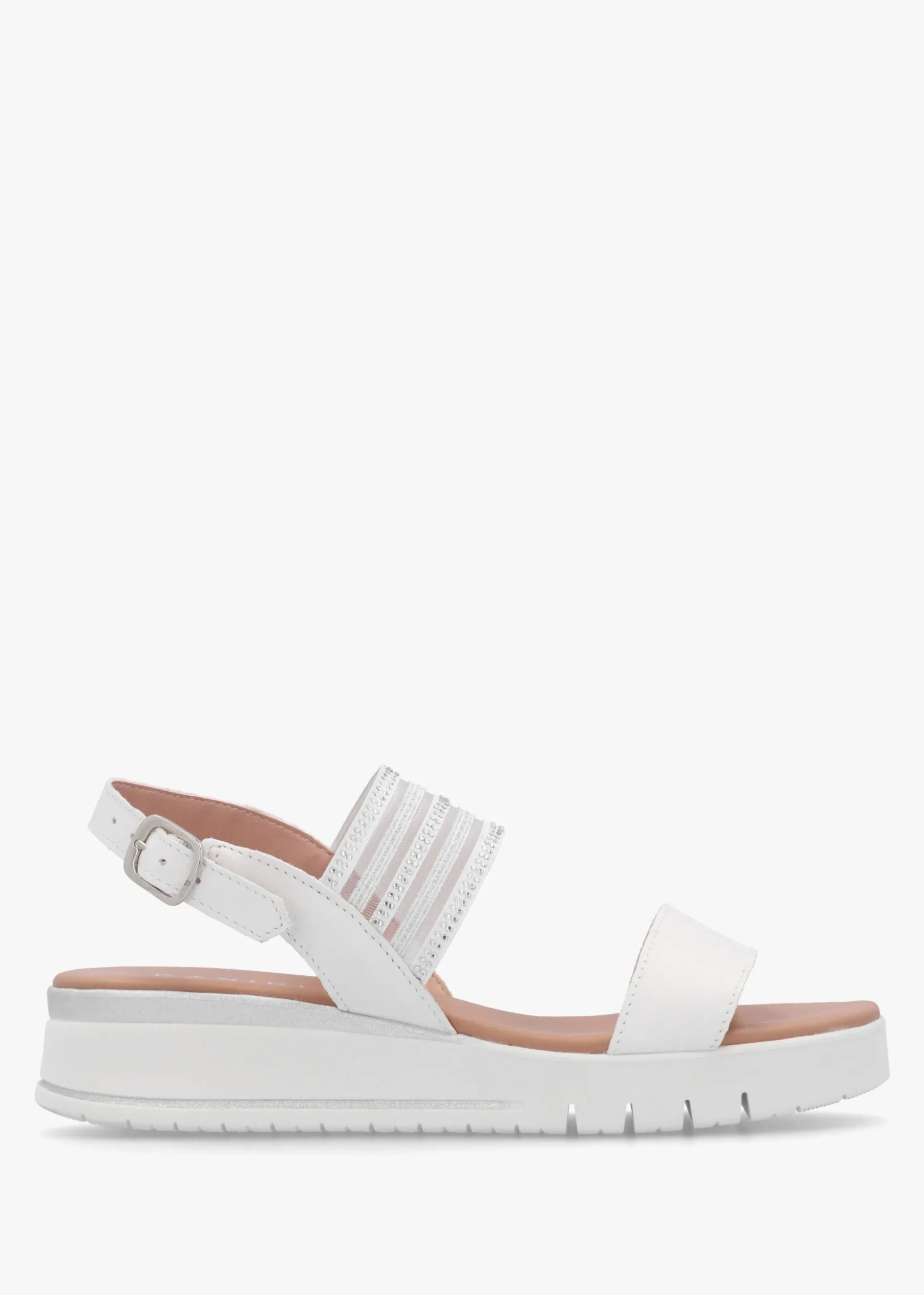 Lozette White Leather Low Wedge Sandals