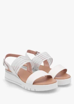 Lozette White Leather Low Wedge Sandals