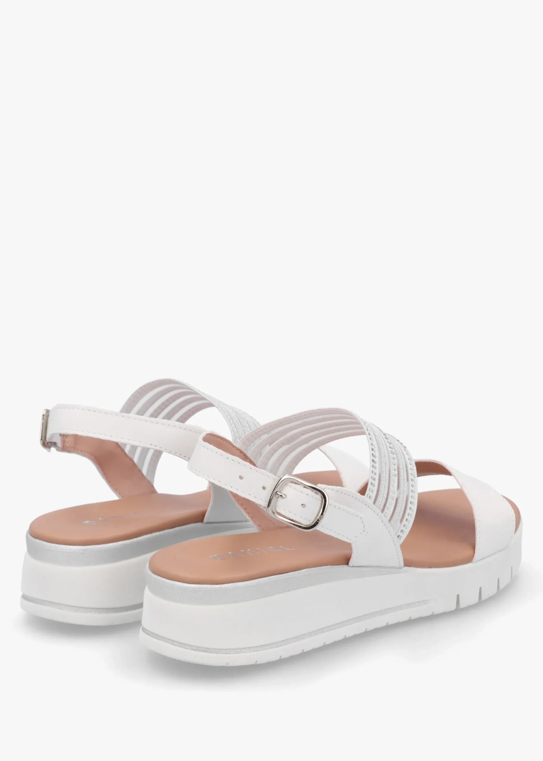 Lozette White Leather Low Wedge Sandals