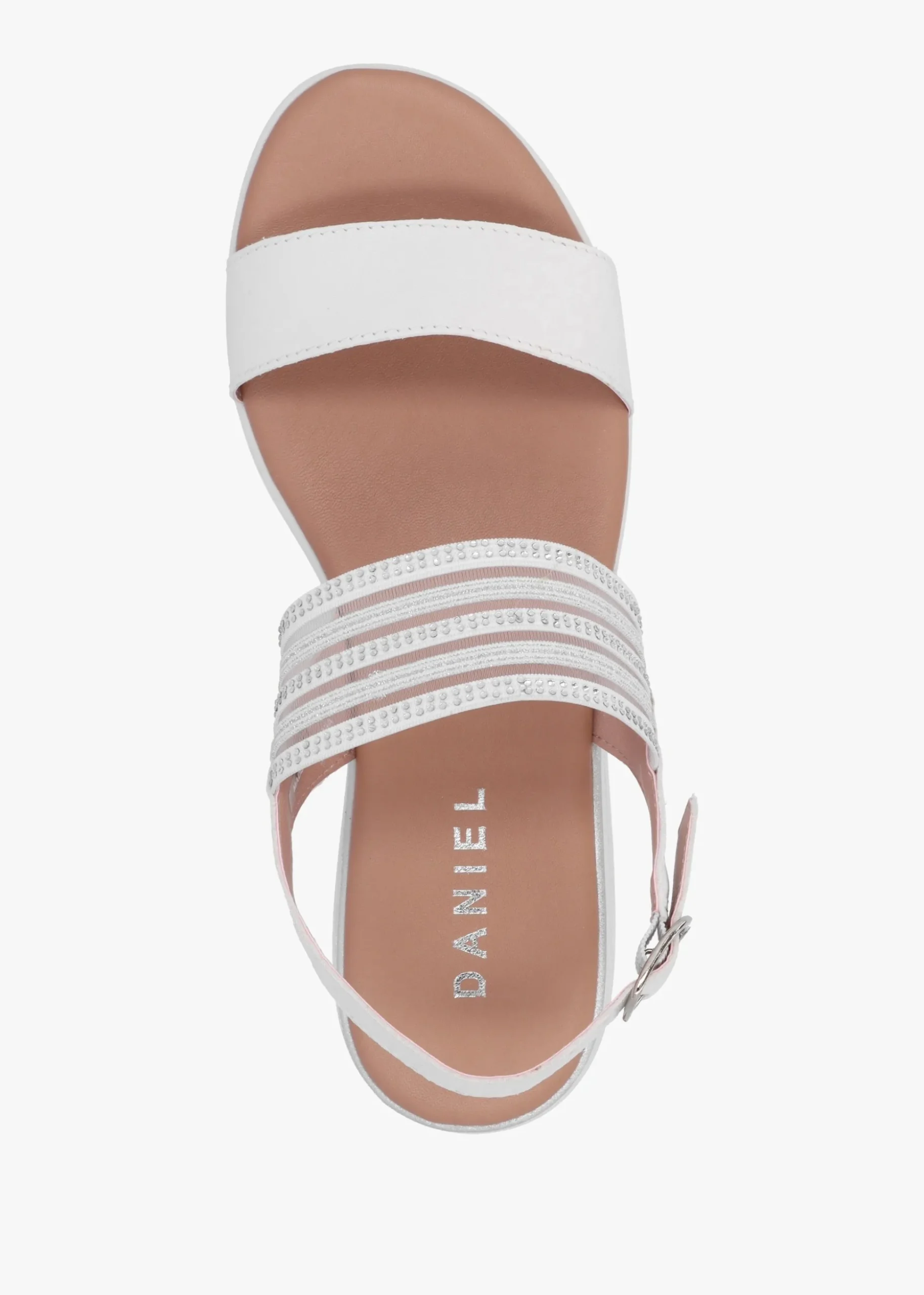 Lozette White Leather Low Wedge Sandals