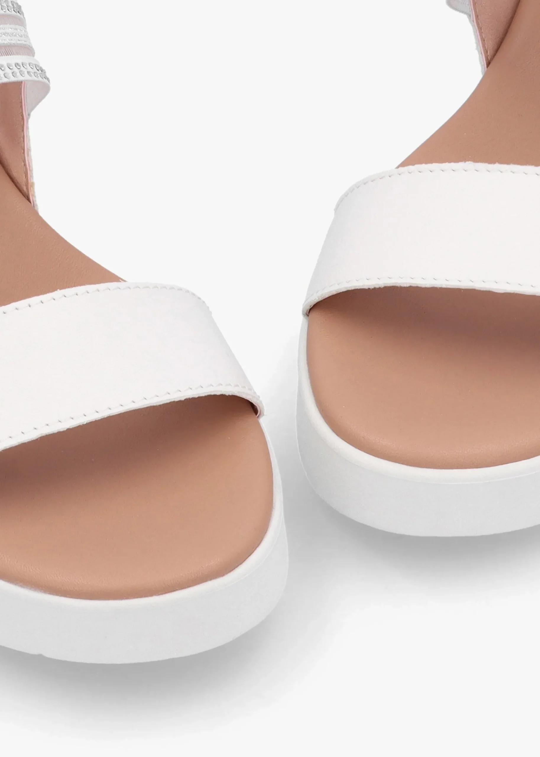 Lozette White Leather Low Wedge Sandals
