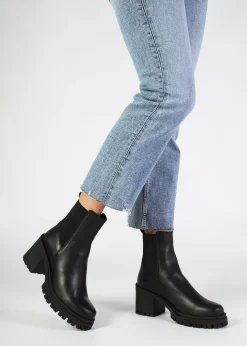 Luxor Black Leather Block Heel Chelsea Boots