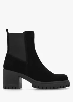 Luxor Black Suede Block Heel Chelsea Boots