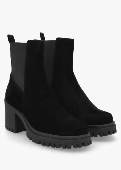 Luxor Black Suede Block Heel Chelsea Boots