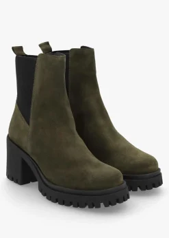 Luxor Green Suede Block Heel Chelsea Boots
