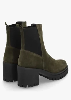 Luxor Green Suede Block Heel Chelsea Boots