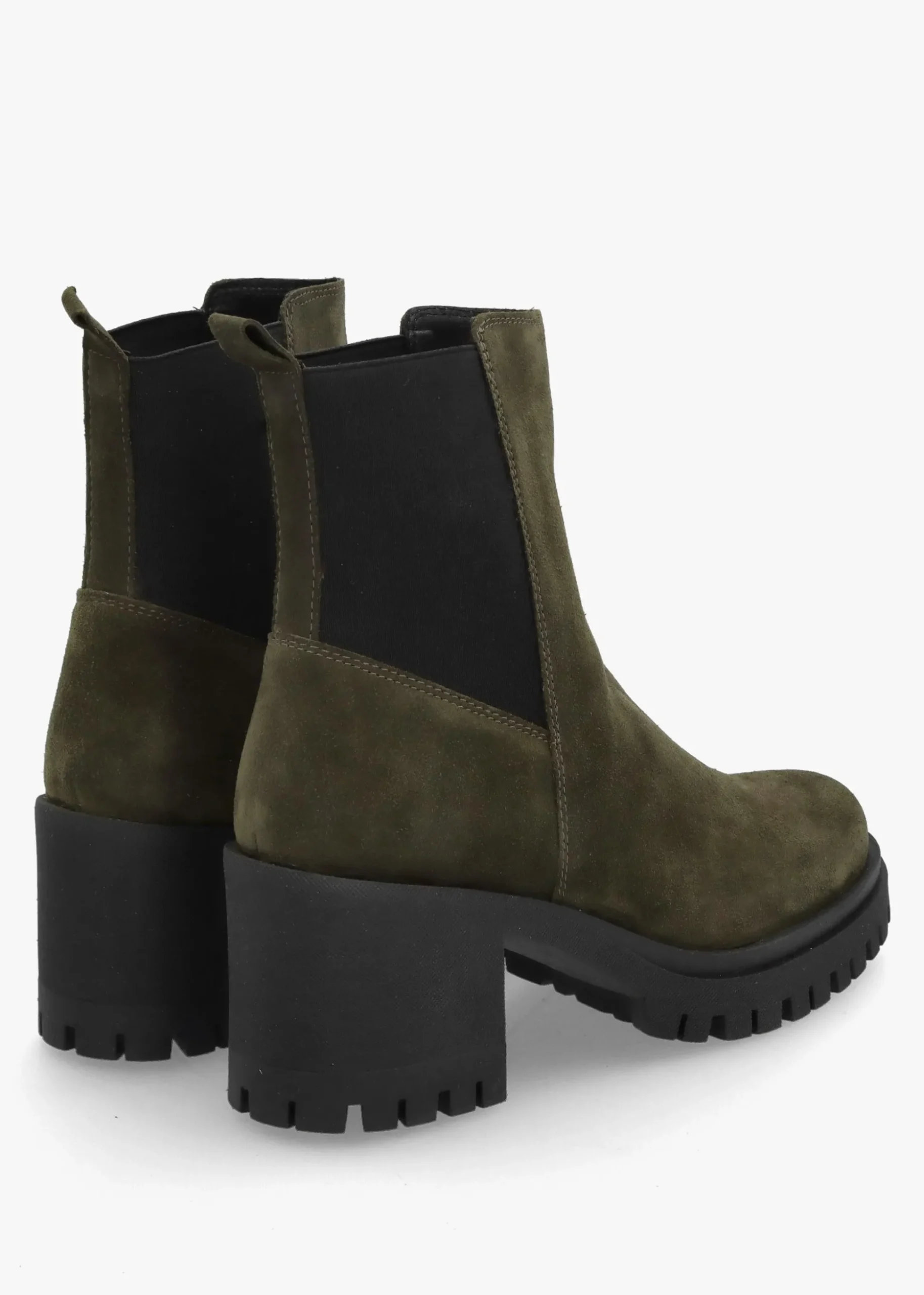 Luxor Green Suede Block Heel Chelsea Boots
