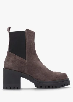 Luxor Grey Suede Block Heel Chelsea Boots