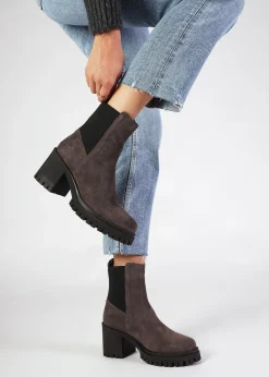 Luxor Grey Suede Block Heel Chelsea Boots