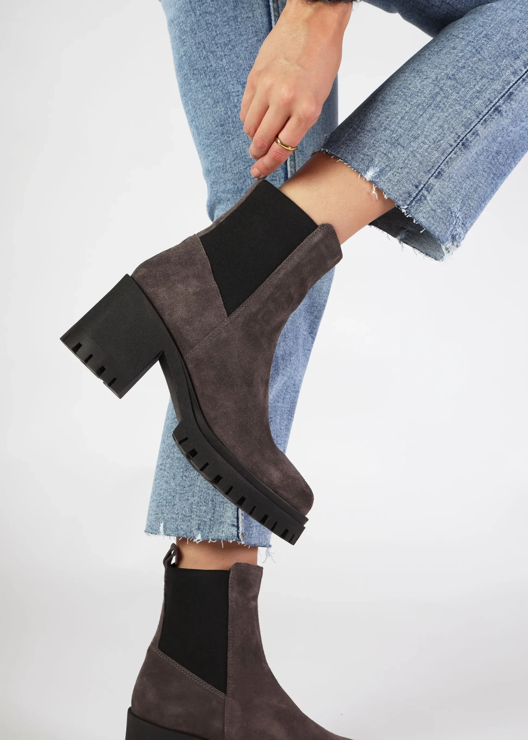 Luxor Grey Suede Block Heel Chelsea Boots