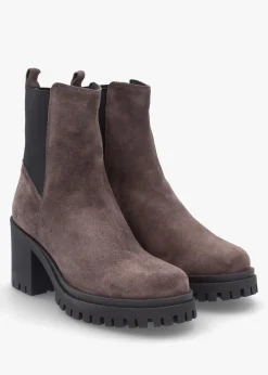 Luxor Grey Suede Block Heel Chelsea Boots