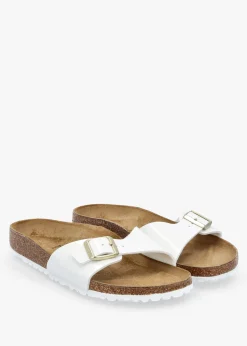 Madrid Birko-Flor Patent White Mules