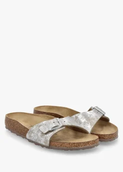 Madrid Synthetic Washed Metallic Silver Mules