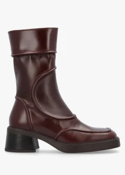 Malene New Brown Leather Block Heel Calf Boots