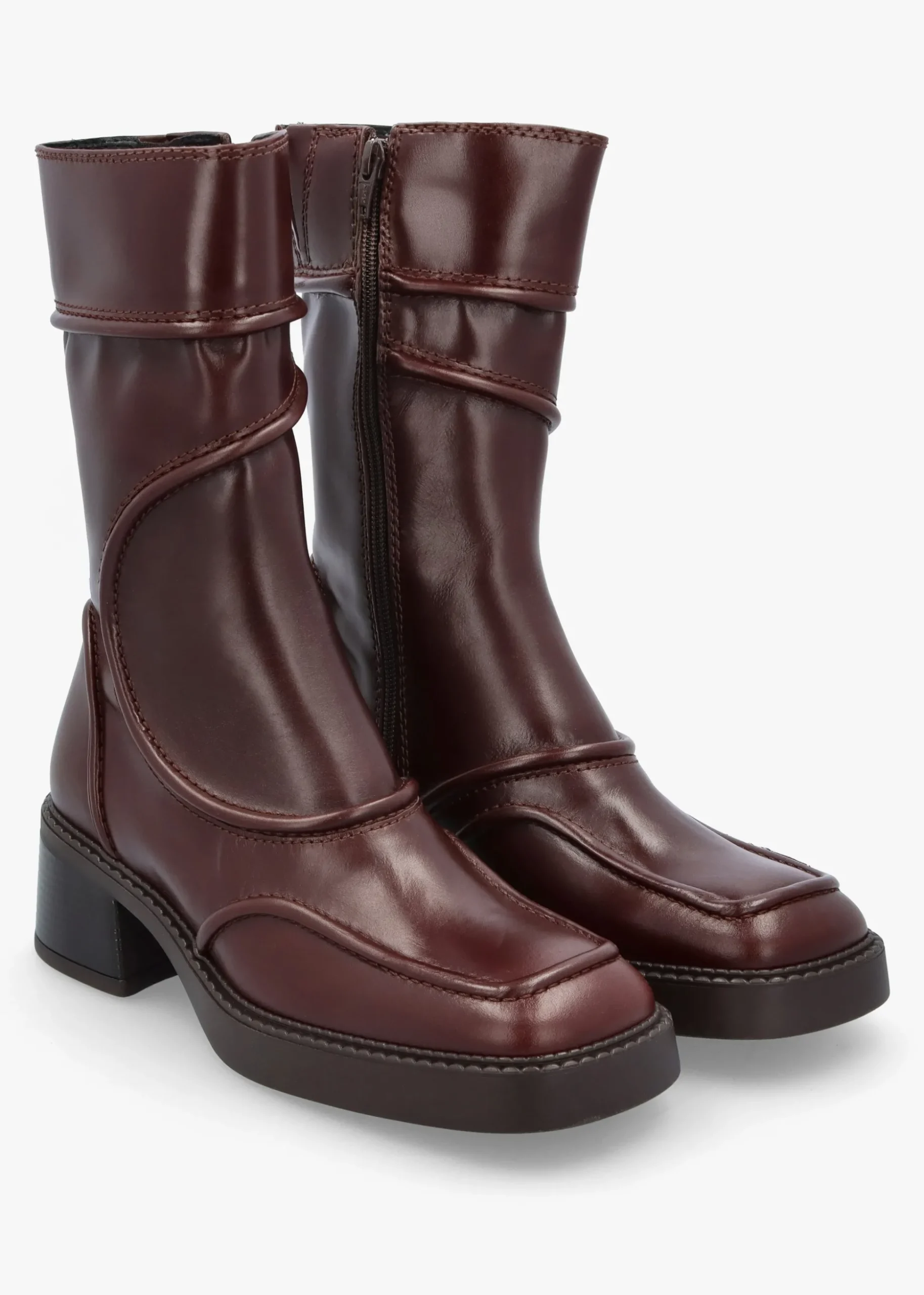 Malene New Brown Leather Block Heel Calf Boots