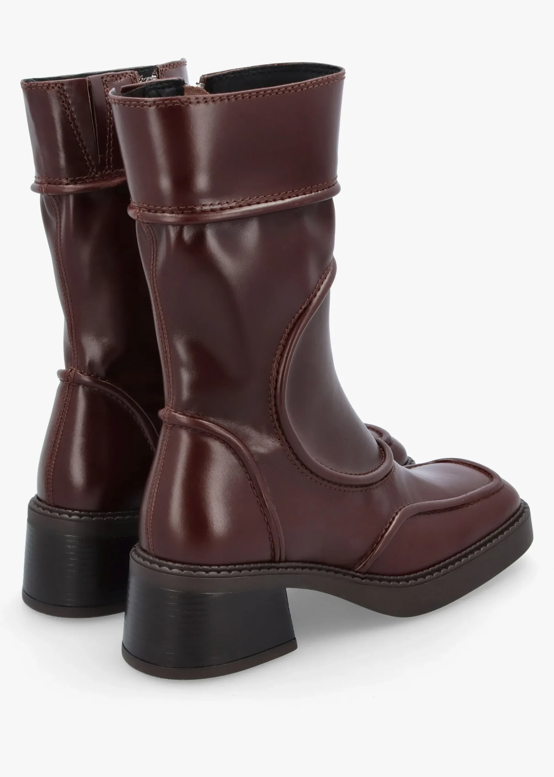 Malene New Brown Leather Block Heel Calf Boots