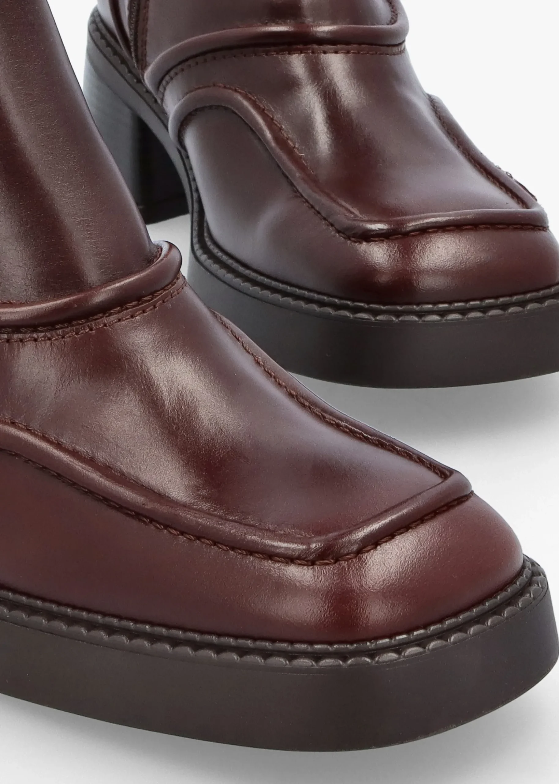 Malene New Brown Leather Block Heel Calf Boots