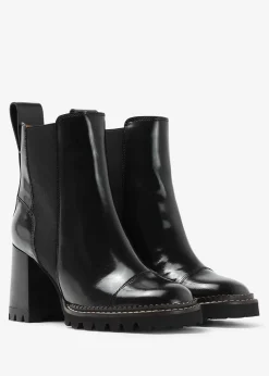 Mallory Black Leather Heeled Chelsea Boots
