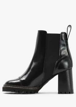 Mallory Black Leather Heeled Chelsea Boots