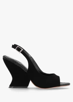 Margot Black Suede Sculpted Wedge Sandals