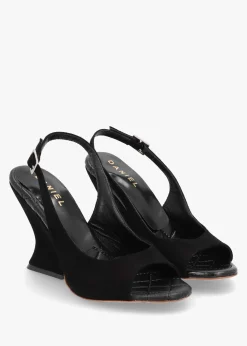 Margot Black Suede Sculpted Wedge Sandals