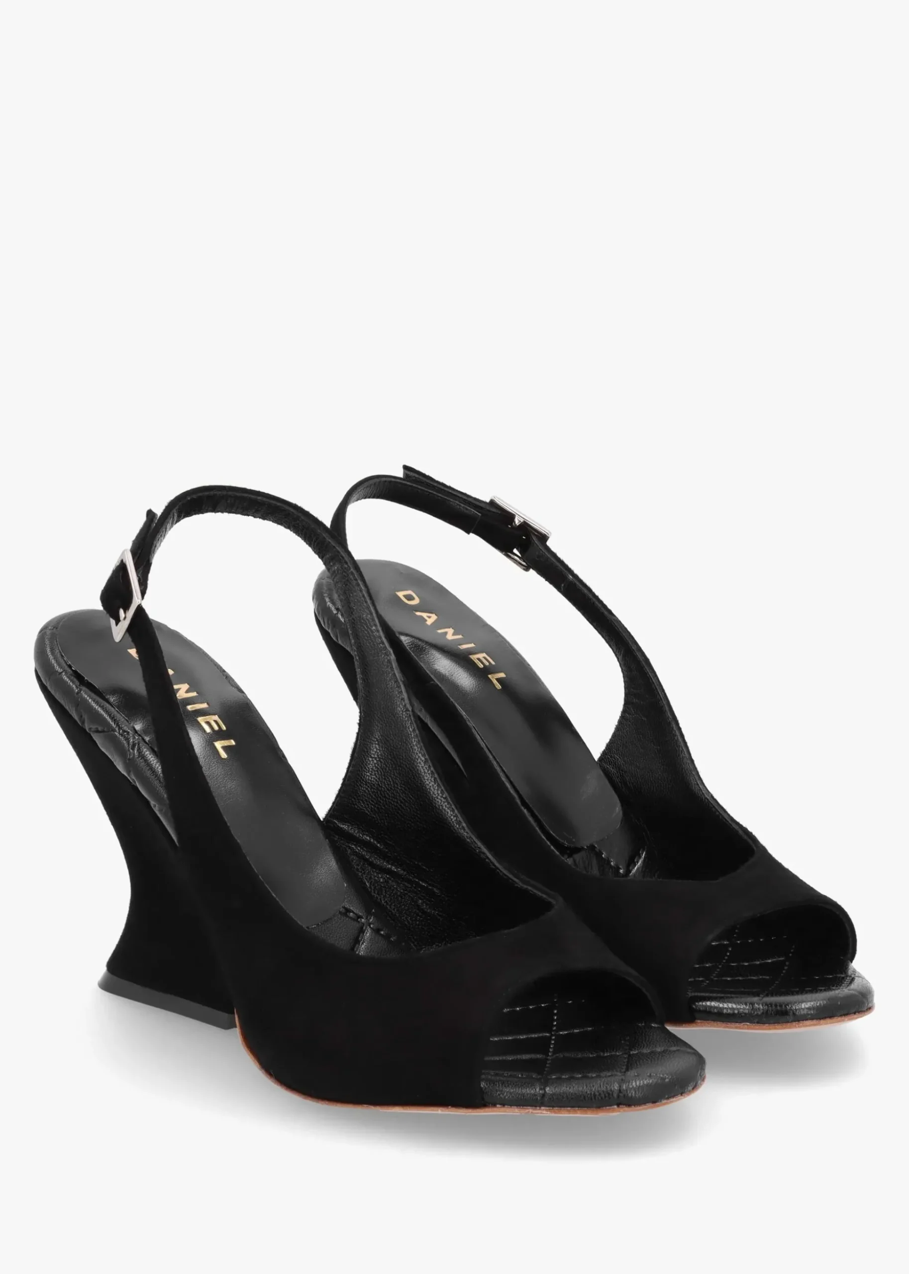 Margot Black Suede Sculpted Wedge Sandals