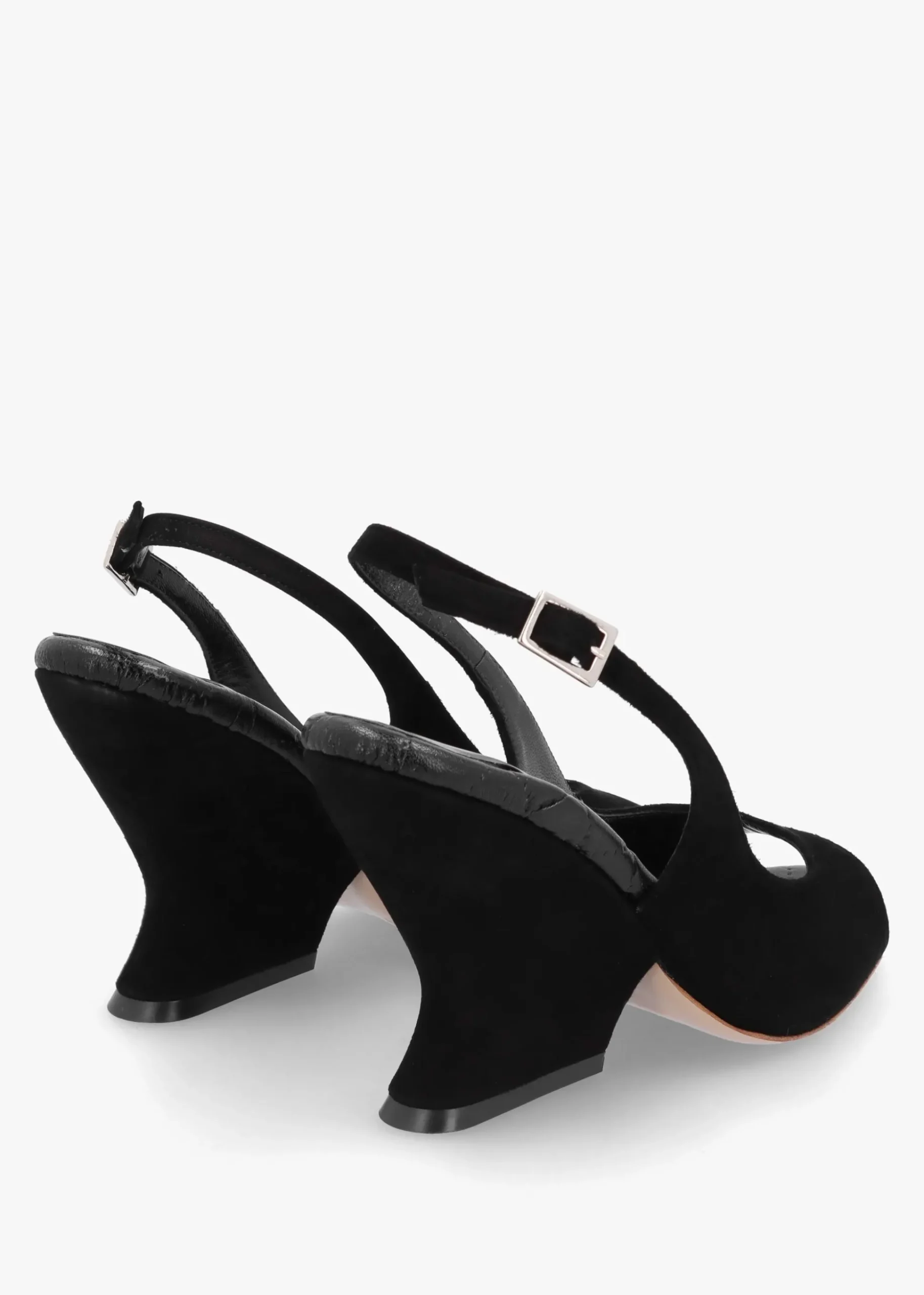 Margot Black Suede Sculpted Wedge Sandals
