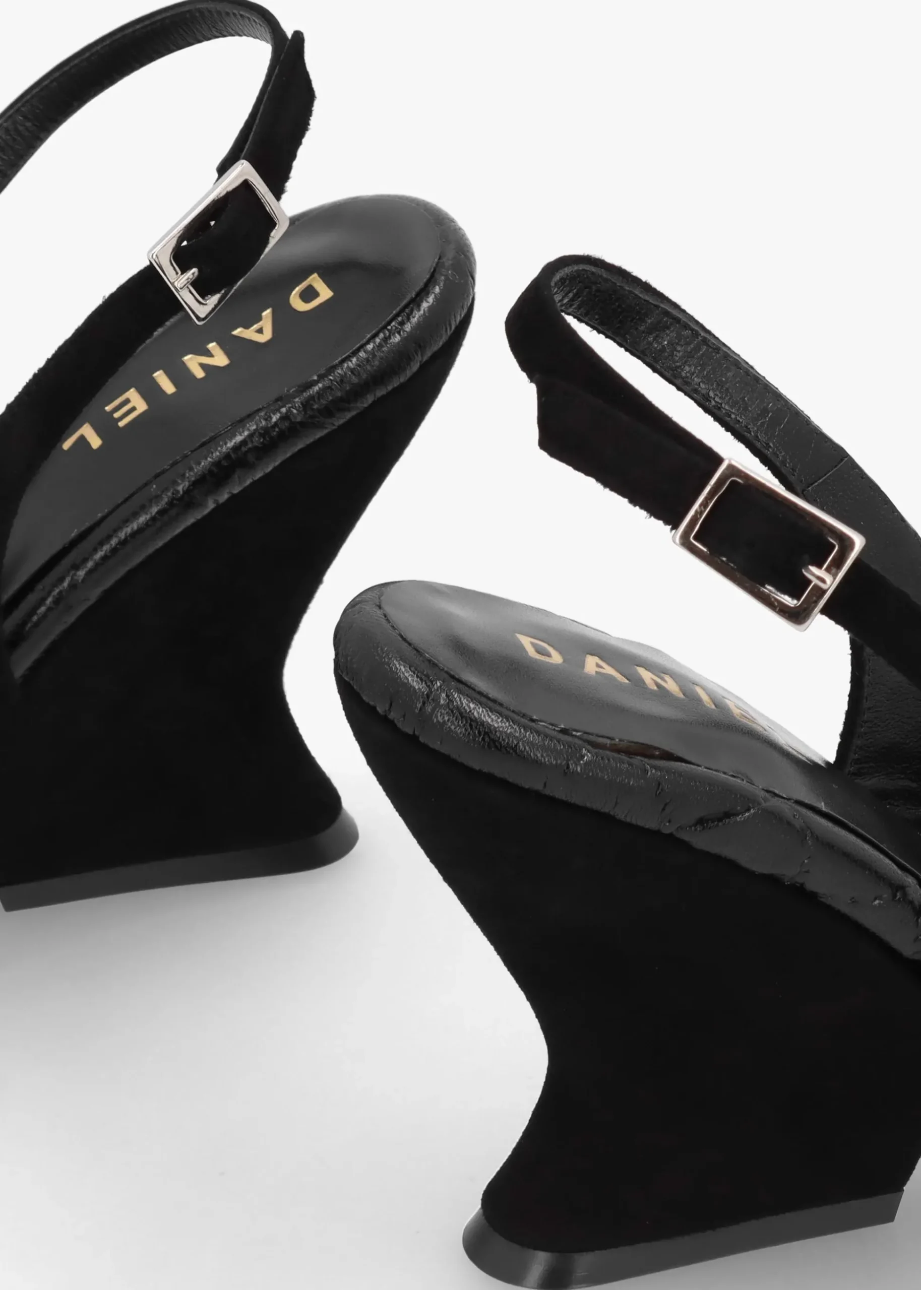 Margot Black Suede Sculpted Wedge Sandals