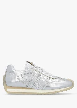 Mated Silver Leather Perforated Runner Trainers