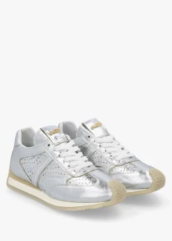 Mated Silver Leather Perforated Runner Trainers