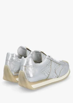 Mated Silver Leather Perforated Runner Trainers