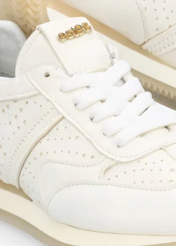 Mated White Leather Perforated Runner Trainers