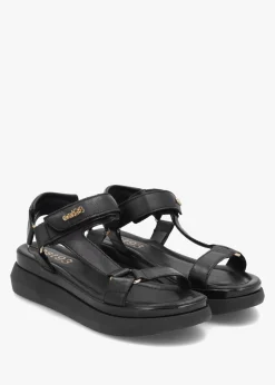 Mazey EST93 Black Leather Flatform Sandals
