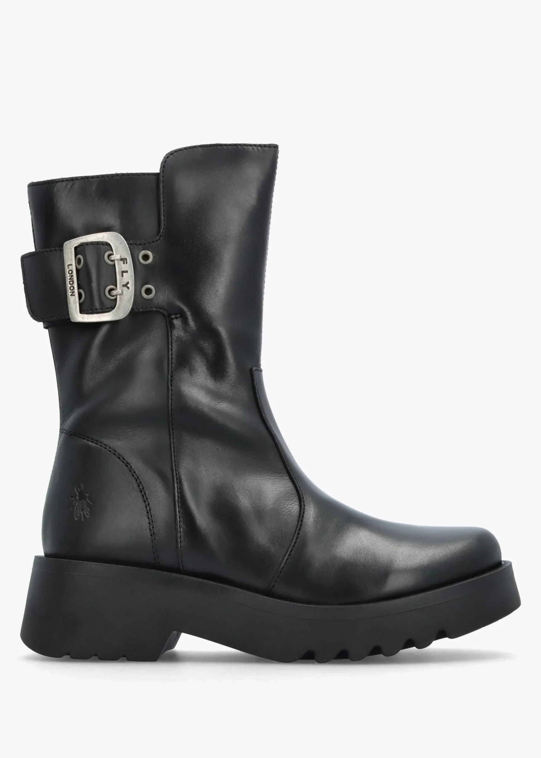 Mazz Black Leather Chunky Calf Boots