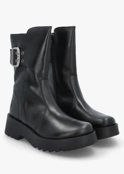 Mazz Black Leather Chunky Calf Boots