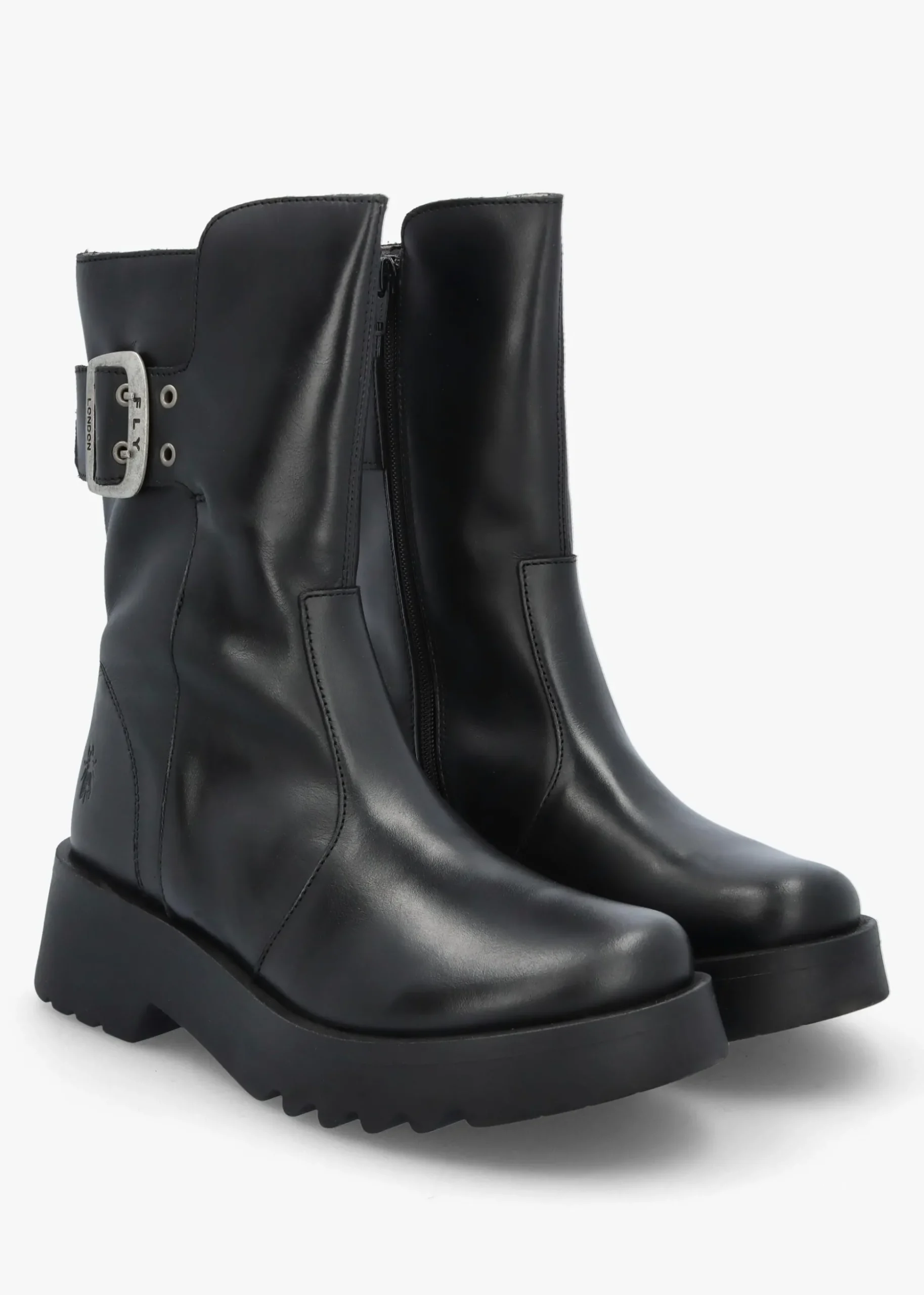 Mazz Black Leather Chunky Calf Boots
