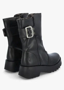 Mazz Black Leather Chunky Calf Boots