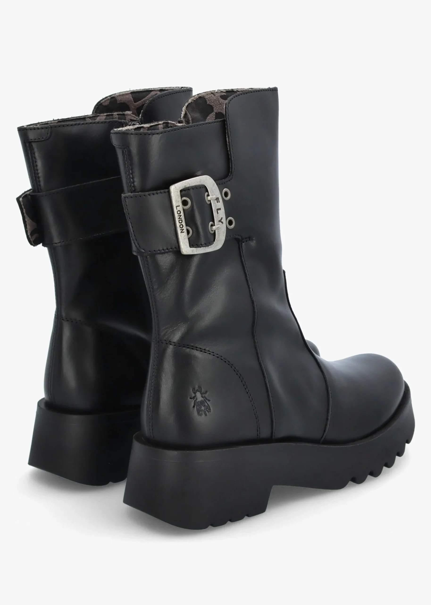 Mazz Black Leather Chunky Calf Boots