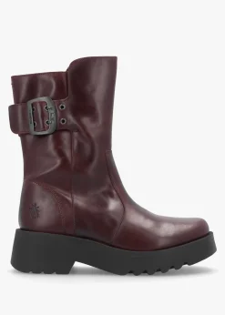 Mazz Wine Leather Chunky Calf Boots