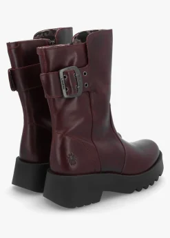 Mazz Wine Leather Chunky Calf Boots