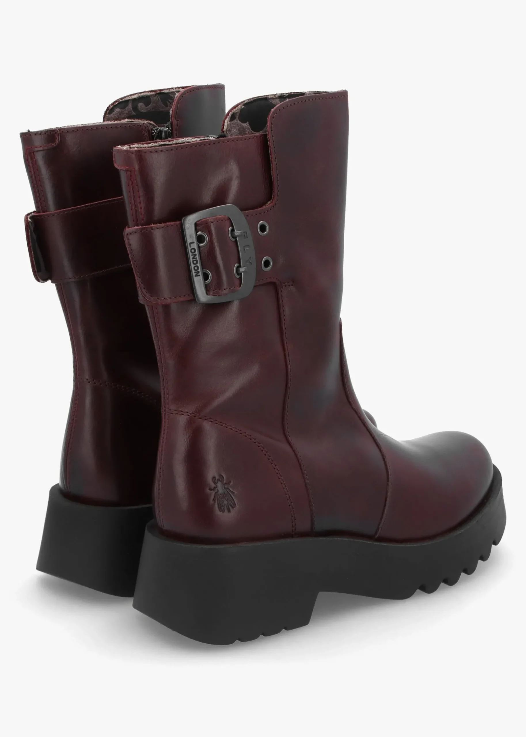 Mazz Wine Leather Chunky Calf Boots