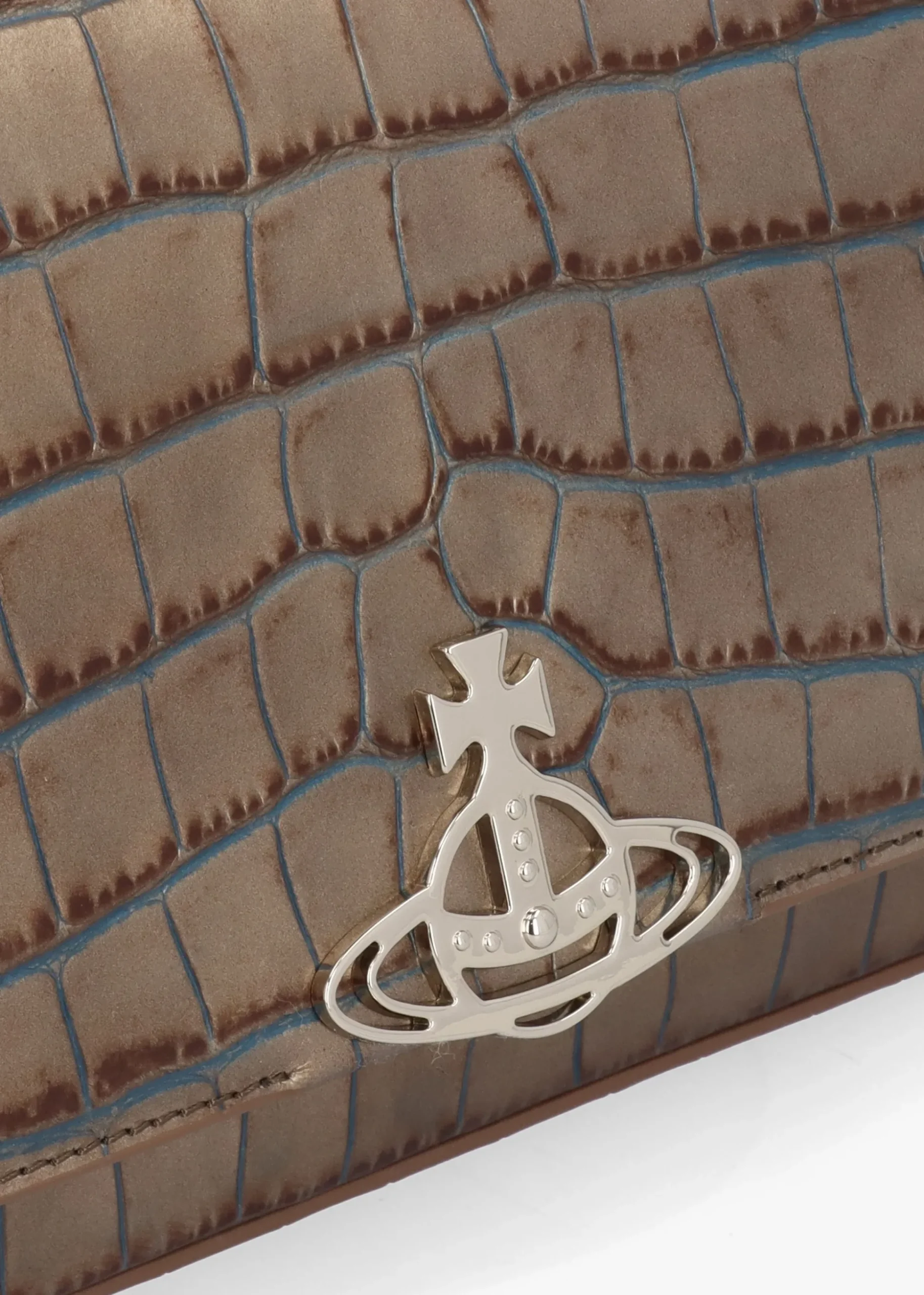 Medium Hazel Brown Embossed Croc Leather Shoulder Bag