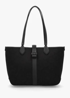 Medium Spade Flower Jacquard Black Open Tote Bag