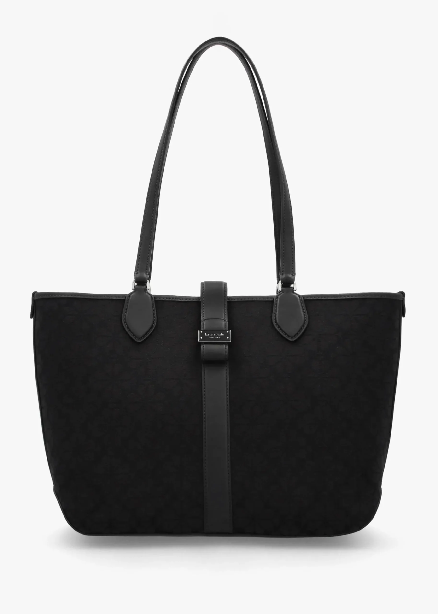 Medium Spade Flower Jacquard Black Open Tote Bag
